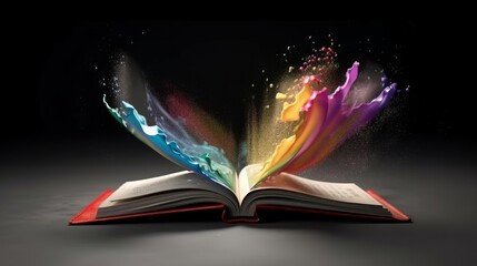 Wall Mural - Open book with colors flying out of it, Open Book, Colors, Flying, Art, Illustration, generative ai