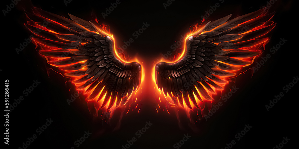 Wings in Flame and Fire. Illustration on black Stock Illustration ...