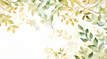 Green And Gold Leaves Background. For Wedding Cards, Greetings, Wallpapers, Fashion, Backgrounds, Etc. Space For Copy.