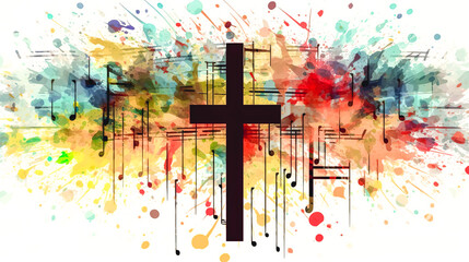 Wall Mural - Christian Cross and colors design, generative AI.