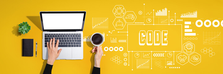 Wall Mural - code theme with person using a laptop computer