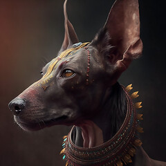 Xoloitzcuintle dog face, an ancient dog of Aztec ancestors. It is said that they guided to the underworld after death.