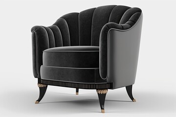 luxurious black velvet chair with elegant gold trimmings. Generative AI