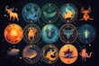 © Michael - A set of magical zodiac signs on a dark background with stars created with generative AI technology.
