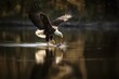 An eagle in flight catching fish from a lake created with generative AI technology.