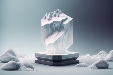 Wall Mural - an iceberg surrounded by a snowy landscape and rocky terrain. Generative AI