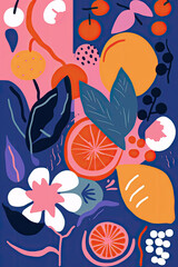 Wall Mural - Flowers, fruits and plants, bold, illustration, ai generative, bright colors