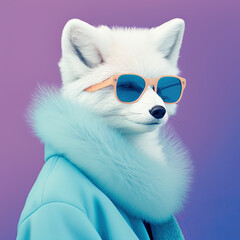Wall Mural - Arctic fox in sunglasses, fashion portrait. Generative AI