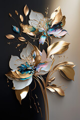 Wall Mural - Abstract floral oil painting. Colorful blooms on dark background. Generative AI