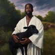 Good Shepherd Holds Black Sheep Jesus Christ Portrait Illustration [Generative AI]