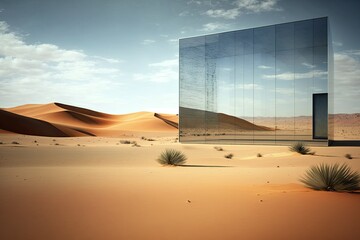 Canvas Print - solitary building standing in the middle of a vast desert landscape. Generative AI