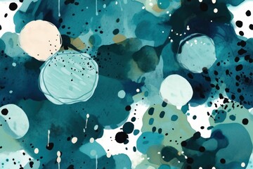 Wall Mural - Abstract pattern aqua blue dots and splotches, background. AI generated, human enhanced