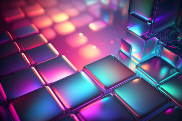Canvas Print - abstract background with neon holographic square elements. neural network ai generated art