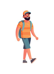 Poster - man with backpack smiling and walking