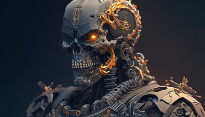 Wall Mural - scifi skull soldier, digital art illustration, Generative AI