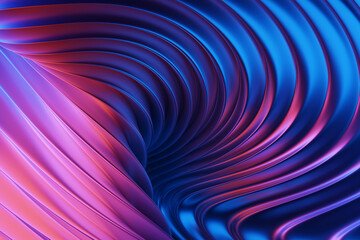 3D illustration   blue and pink   stripes in the form of wave waves, futuristic background.