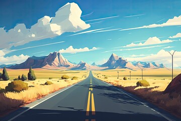 Wall Mural - scenic road with majestic mountains in the background. Generative AI