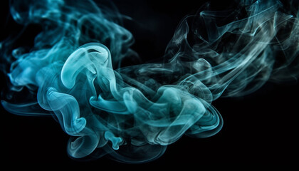 Sticker - Abstract blue wave pattern flowing in smoke generated by AI