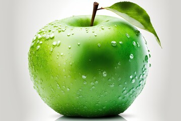 Sticker - fresh green apple with glistening water droplets. Generative AI