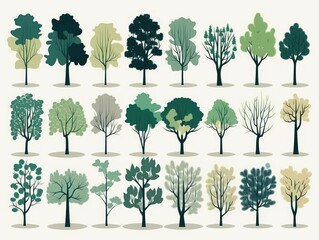 Set Isolated tree on white background, The collection of trees. Set of trees and shrubs. Collection of natural design elements trees with leaves. generative ai