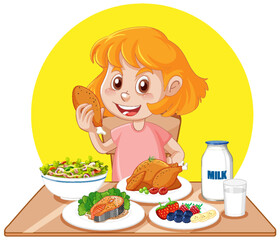 Sticker - Happy Girl Enjoying Meal