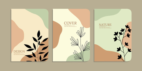 Wall Mural - set of book cover designs with hand drawn floral decorations. abstract retro botanical background.size A4 For notebooks, planners, brochures, books, catalogs