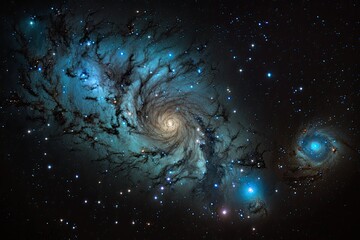 Wall Mural - large and small spiral galaxy in deep space. generative ai