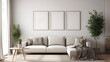 © Ydhimas - painting frame mockup in the living room, generative AI technology