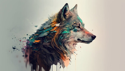  Wolf animal abstract wallpaper. Background in pastel colors generative ai