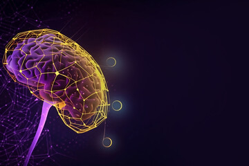 abstract illustration of yellow and purple brain on dark background