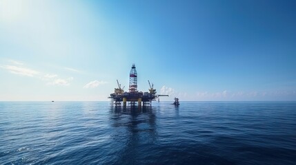 Wall Mural - Oil rig in the sea on a sunny day with blue sky. Offshore oil drilling. Generative AI