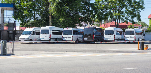 Poster - Minibuses in the parking lot at the bus station