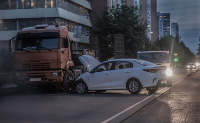 Wall Mural - car accident on a city street at night