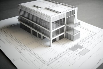 modern skyscraper drawn on top of a blank sheet of paper. Generative AI