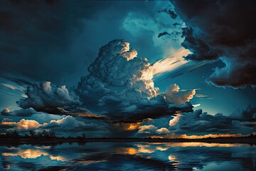 Wall Mural - serene landscape with clouds over calm waters. Generative AI