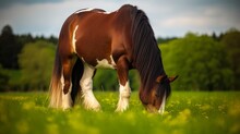Clydesdale Horse Grazing In A Green Field