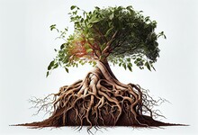 Tree Roots On White Background. Generative AI