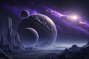 Wall Mural - cosmic landscape with planets and stars. generative ai