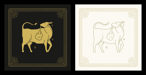 Wall Mural - taurus zodiac mythology horoscope astrology antique line art deco vintage card design set vector