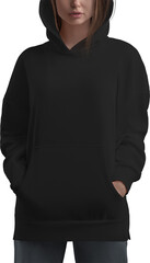 Poster - Mockup of black hoodies on a girl, png, sweatshirt, front view