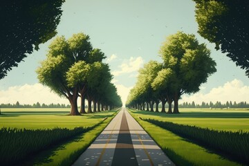 Wall Mural - serene road flanked by trees on both sides in a natural setting. Generative AI