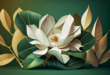 Aufkleber - Beautiful abstract surreal geometric Bright white magnolia flowers. Generative AI technology.
