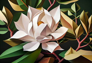 Aufkleber - Beautiful abstract surreal geometric Bright white magnolia flowers. Generative AI technology.
