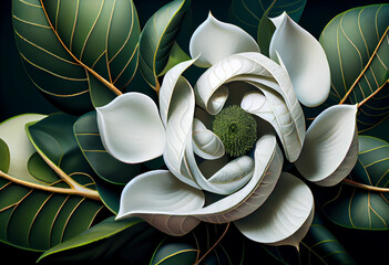 Aufkleber - Beautiful abstract surreal geometric Bright white magnolia flowers. Generative AI technology.
