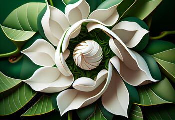 Aufkleber - Beautiful abstract surreal geometric Bright white magnolia flowers. Generative AI technology.
