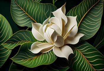 Aufkleber - Beautiful abstract surreal geometric Bright white magnolia flowers. Generative AI technology.
