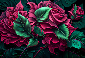 Aufkleber - Beautiful abstract surreal geometric  Pink rose bush. Generative AI technology.	
