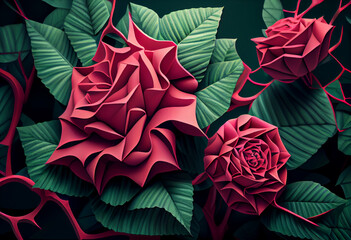 Aufkleber - Beautiful abstract surreal geometric  Pink rose bush. Generative AI technology.	
