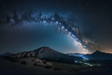 Wall Mural - majestic mountain range at night with the Milky Way galaxy in the background. Generative AI