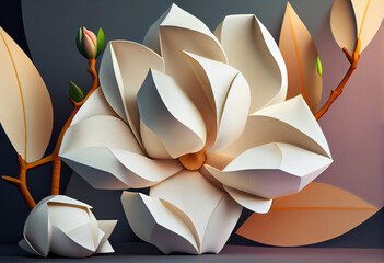 Aufkleber - Beautiful abstract surreal geometric  Bright white magnolia flowers. Generative AI technology.	
